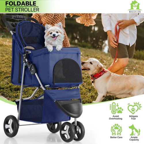 Blue foldable dog stroller - blue,