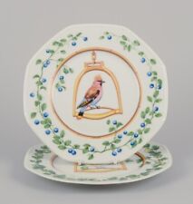 Hermès.  'L'Étrier Perchoir' series. Two porcelain plates with bird motifs