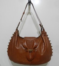 LAMARTHE PARIS Vintage Large Camel-Tan Leather Reptile Beaded Hobo Shoulder Bag