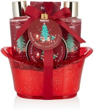 BRUBAKER 5 Pcs Coffret Cadeau Nöel Bain et Douche dans Pot en Plastique Rouge