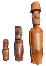 3 Statues Moaï de L'île de Pâques Rapa Nui en Bois Océanie Eastern Island Tiki