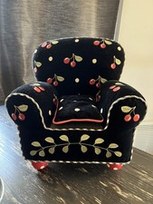 Rare! Mary Engelbreit Black Cherries Black Velvet Doll Chaise Sofa Chair DECOR