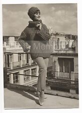 1961 women's fashion: model in sweater and hat, brand Basta - vintage photo