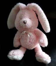 B7. DOUDOU PELUCHE DIMPEL LAPIN ROSE BLANC noeud BILLES ETAT NEUF*