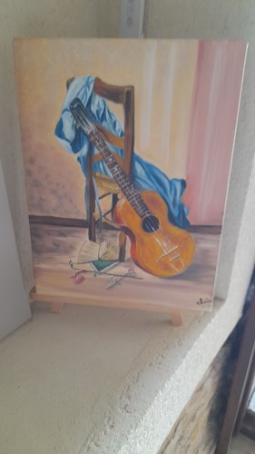 Tableau toile peinte guitare - tableau,
