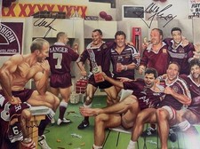LEWIS - LOCKYER - LANGER  Hand Signed RARE Ltd Edtn Qld Origin Poster Poster
