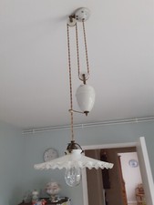 ancienne lampe suspension monte et baisse complet et opaline
