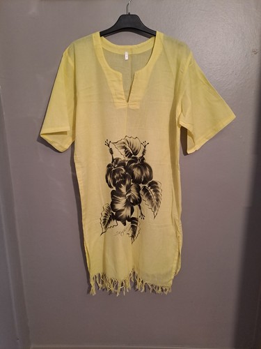 Robe plage jaune avec motif - robe,