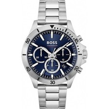 NEW GENUINE HUGO BOSS 1514069 TROPER CHRONO BLUE DIAL SILVER WATCH -2 Y WARRANTY
