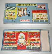 LE LOTO DES SHOPS GAME DJECO ca 1960 COMPLETE 4 BOARDS PUZZLE SHOPS