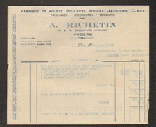 ANGERS (49) ROLLER SHUTTER FACTORY BLINDS JEALOUSIES ""A. RICHETIN"" in 1933