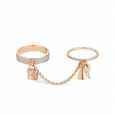 NEW Hermes Bague Double Kelly Cadenas Ring RoseGold Diamonds Size 52 $17K Retail