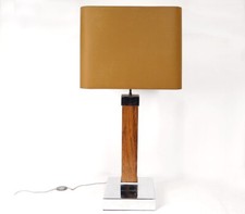 Vintage 1970s 20th century Chrome Steel Wood Shade Metal Design Lamp