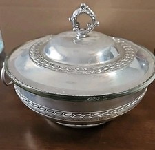 vintage Pyrex 595 Divided Glass & Aluminum Chafing Dish.