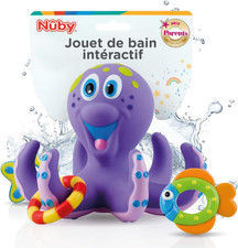 Jouet de Bain Bébé Pieuvre Interactive Flottante avec Anneaux Jeu Éducatif