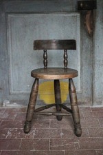 Tabouret tripode brutaliste avec dossier, tabouret bois vintage