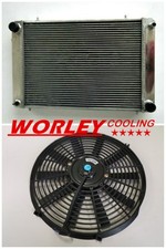 3 core aluminum radiator + fan for Triumph TR8 3.5 V8 1978 1979 1980 1981 manual