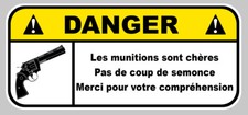 DANGER PISTOLET GUN HUMOUR REVOLVER PISTOLET AUTOCOLLANT STICKER 12x5,5cm DA200