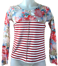 WooXoom Art France Top Mesh Tattoo Graphic Print Vntg 90's Red Stripes Sz S RARE