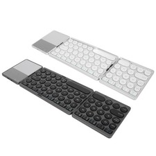 Round Key BT Foldable Keyboard With Touchpad Universal 140mAh Wireless 64 Ke NEW
