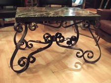 Superbe Table de Salon en Fer Forgé et Marbre, Robert Merceris 1930,1940...