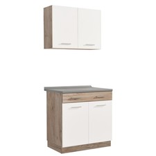 Petite Cuisine 80 cm Blanc Bois Chêne | Kitchenette sans Appareils Homestyle4u 