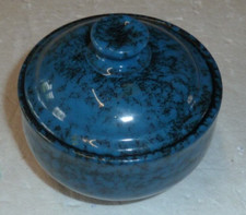 superb blue veined black stoneware covered pot signed Rhodaceram, great design!