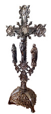GRAND CRUCIFIX D'AUTEL EN METAL ARGENTE XIX ème siècle
