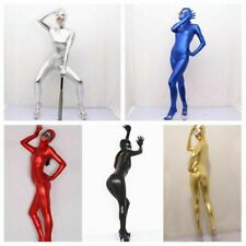 Femme Faux Latex Zentai Costume Combinaison Mouillé Look Brillant Moulante