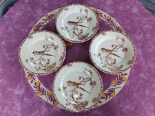 4 Assiettes Plates Porcelaine Opaque Gien Modèle Provençal Oiseaux Sépia 23,5cm