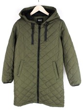 Femmes Veste M Petite à Capuche Kaki Matelassé Chaud Long