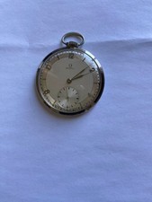 OMEGA 37.5/T1 17 JEWEL OPEN FACE POCKET WATCH DECO BORDER DIAL SS RUNS!