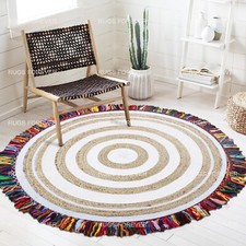 Tapis Rond Naturel Réversible 100% Jute Tressé Moderne Intérieur Salon