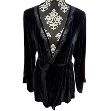 Victoria's Secret Very Sexy Velvet Robe Kimono Size O/S  Lace Silk Wrap Top Blue