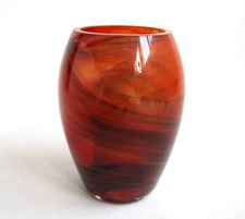 Signed SOISY vase for glassworks LA ROCHERE red marbled glass