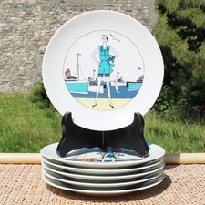Set of 6 Vintage Dessert Plates / Auteuil Porcelain / Lobjoy Pin-Up