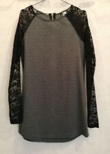 Robe tunique grise manches dentelle noire T38 Divided (1806039)