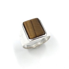 Bague en argent 925 oeil de tigre bijoux pour hommes plaque lisse oeil de cha...