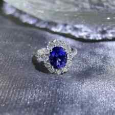 Bague de fiançailles ovale saphir naturel et diamant 4,58 ct or blanc massif ...