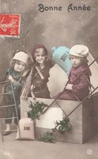 CP BONNE ANNEE PETITE FILLE GARCONS RAMONEURS ECHELLE SACS ARGENT - 65802