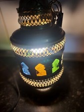 Vintage Lanterne  Laiton Suspension lustre  Marocain Électrifié LED verre coloré