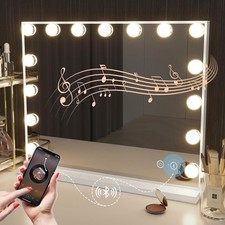 HANSONG -MIROIR COIFFEUSE HOLLYWOOD AVEC BLUETOOTH & 15 AMPOULES LED 3 COULEURS
