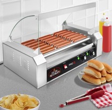Commercial Electric 18 Hot Dog 7 Roller Grill Cooker Machine with Glass Cover