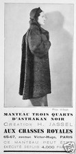 ADVERTISEMENT 1935 LA MAISON H. JASSEL AUX CHASSE ROYALES ASTRKAN COAT BLACK