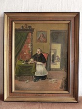Antique painting priest priest church man church cure