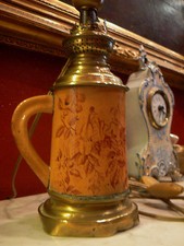  beautiful old faience oil lamp ep 19th century blood decor to identify