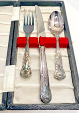 3-PIECES COX & CO EPNS SHEFFIELD CHILD FLATWARE SET SILVER PLATED KINGS PATTERN