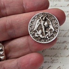 Archangel button Saint Michael old late 19th century silver metal button 19thC