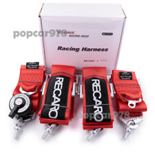 red RECARO 4 Point 3" Racing Seat Belt Quick Release Seatbelt Snap-On Harness