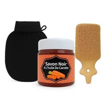 Pack Hammam Éclat Naturel – Savon Noir à la Carotte 200g + Kessa + Pierre Ponce